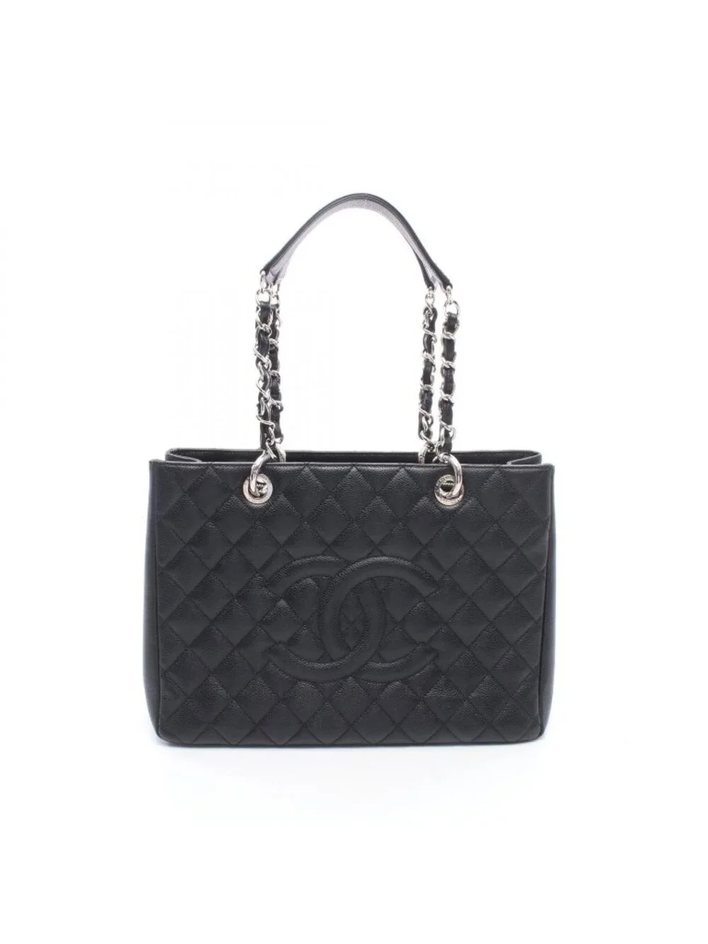 Chanel Tote Quilted Grand Shopping GST Black Caviar Leather Chain
